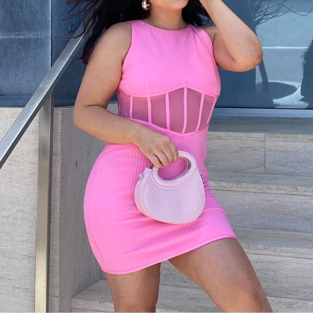 NEW Missguided Pink Barbie Mesh Cutout Mini Bodycon Dress
